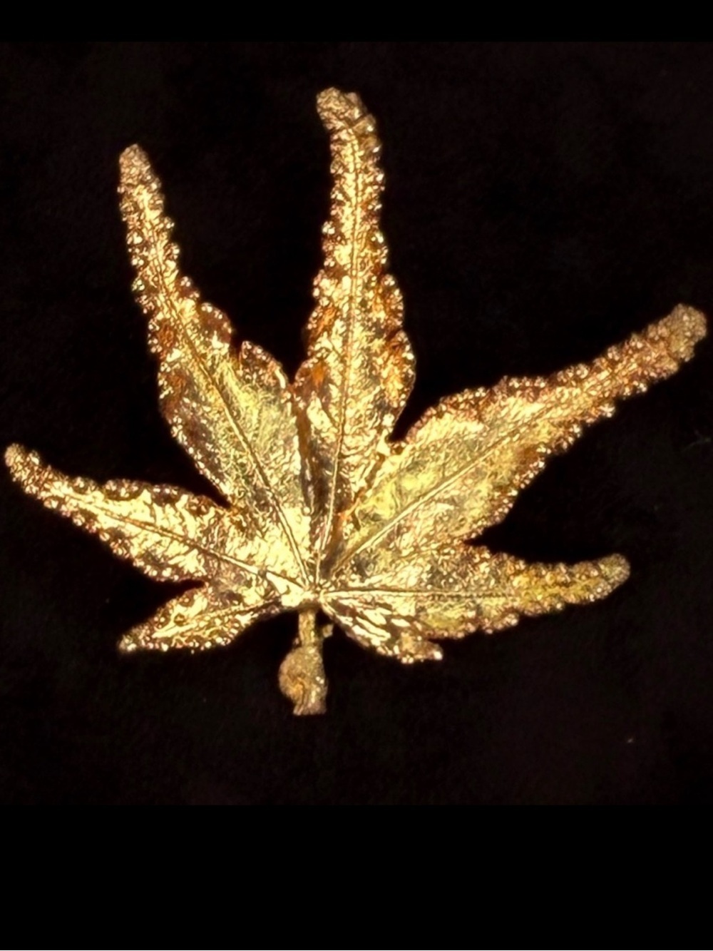 Vintage aged goldtone etched leaf brooch pin